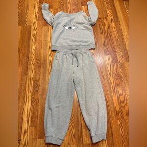 Rebecca Minkoff Women’s Gray Jogger Set w/Eye Detail Small Athleisure Loungewear